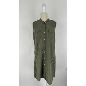 Tommy Bahama Silk Sleeveless Shirt Dress Button Up Womens Medium Green Midi